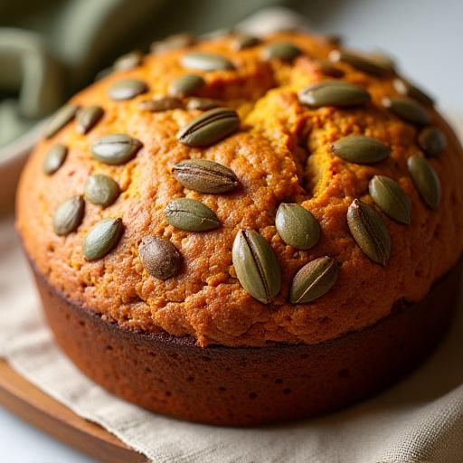 Hogaza redonda de pan de calabaza con pipas tostadas en la corteza